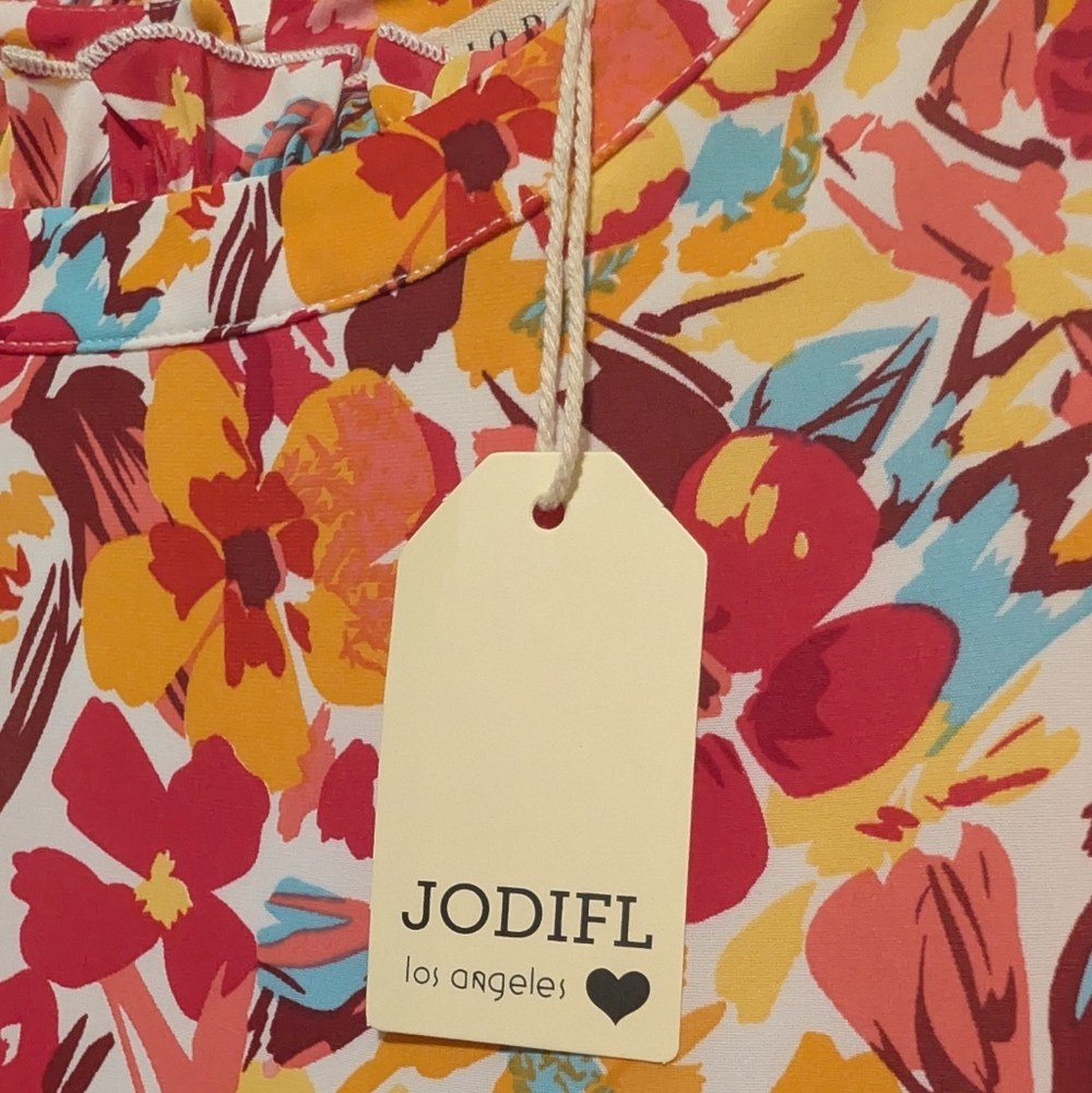 Jodifl Floral Ruffle Mini Dress Small Orange Red Boho Spring Easter NWT - Picture 3 of 9